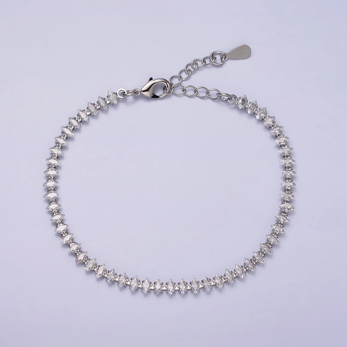 White Gold Filled 4mm Clear, Pink, Green CZ Marquise Tennis 6.5 Inch Bracelet with Extender | WA-1810 - WA-1812 Clearance Pricing