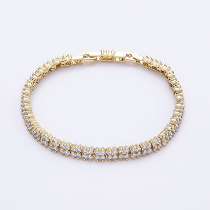 14K Gold Filled 5mm Clear CZ Double Row Clover Tennis Chain 7 Inch Adjustable Bracelet | WA-04631