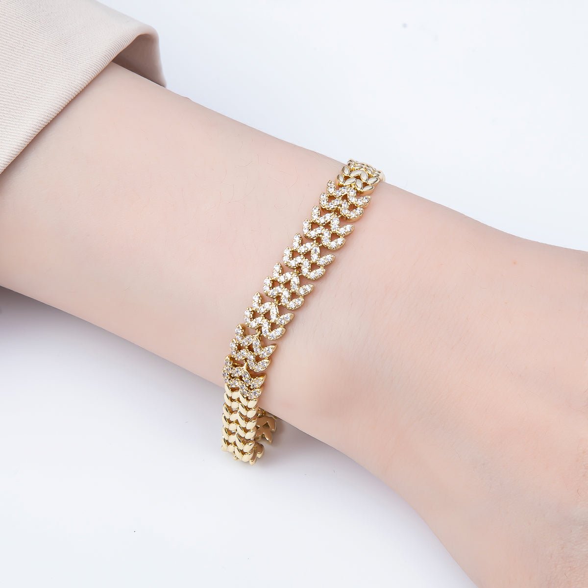 14K Gold Filled 9mm Micro Paved CZ Geometric Heart Panther Chain 7 Inch Adjustable Bracelet | WA-04633