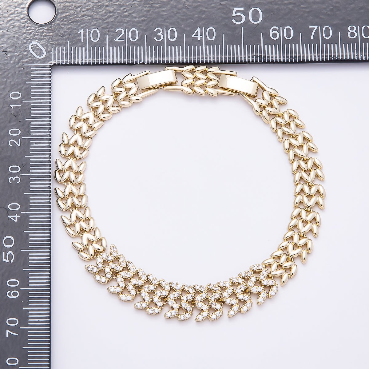14K Gold Filled 9mm Micro Paved CZ Geometric Heart Panther Chain 7 Inch Adjustable Bracelet | WA-04633