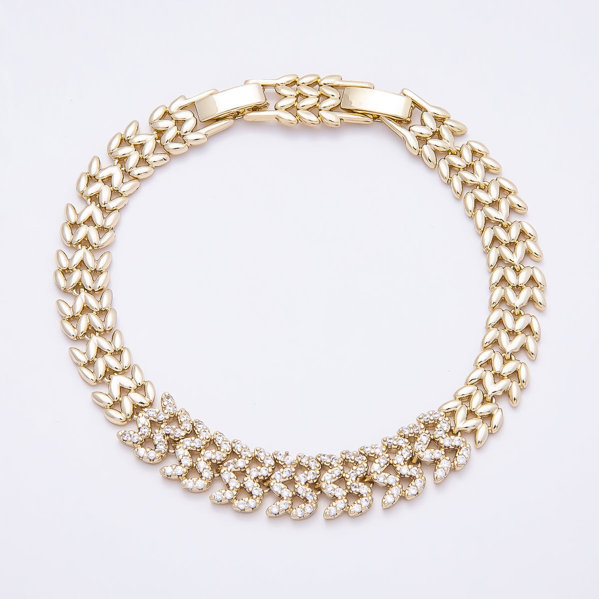 14K Gold Filled 9mm Micro Paved CZ Geometric Heart Panther Chain 7 Inch Adjustable Bracelet | WA-04633