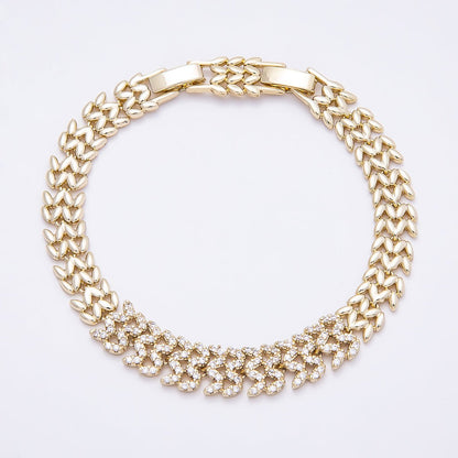 14K Gold Filled 9mm Micro Paved CZ Geometric Heart Panther Chain 7 Inch Adjustable Bracelet | WA-04633