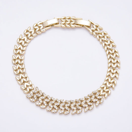 14K Gold Filled 9mm Micro Paved CZ Geometric Heart Panther Chain 7 Inch Adjustable Bracelet | WA-04633