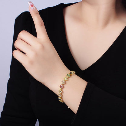 14K Gold Filled CZ Multicolor Flower 6 Inch Bracelet in Gold & Silver | WA-2430 WA-2431