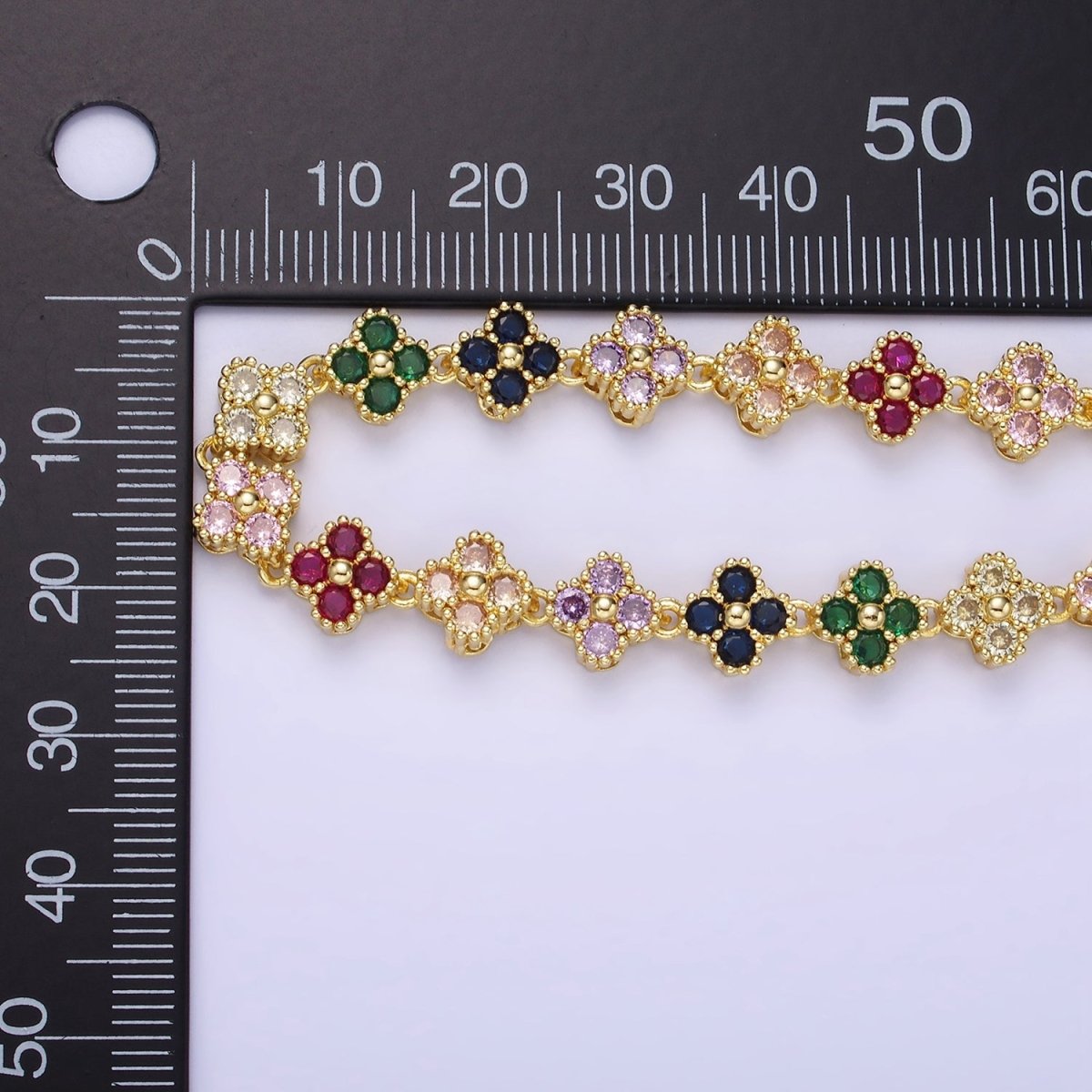 14K Gold Filled CZ Multicolor Flower 6 Inch Bracelet in Gold & Silver | WA-2430 WA-2431