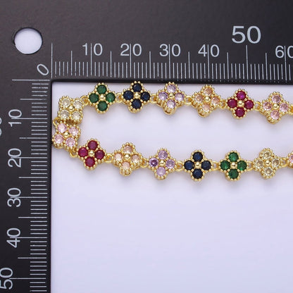 14K Gold Filled CZ Multicolor Flower 6 Inch Bracelet in Gold & Silver | WA-2430 WA-2431