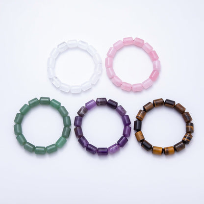 16K Gold Filled 10mm Clear Quartz, Amethyst, Aventurine, Rose Quartz, Tiger Eye Tube Gemstone Stretch Bracelet | WA-02243 ~ WA-02296