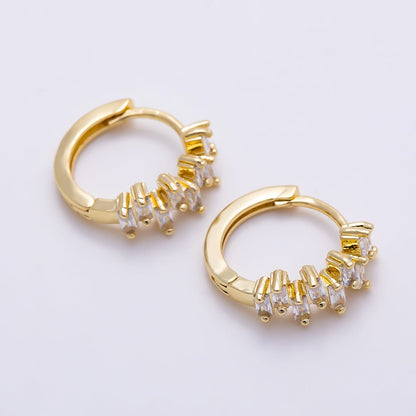 16K Gold Filled 14mm Clear CZ Baguette Cartilage Huggie | Earrings-00722