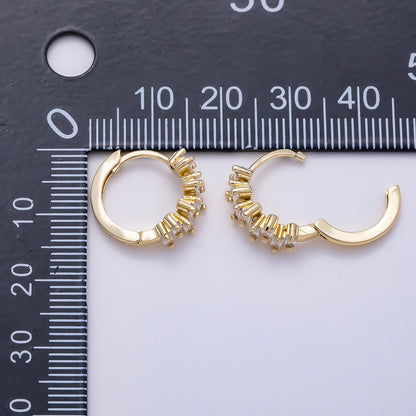 16K Gold Filled 14mm Clear CZ Baguette Cartilage Huggie | Earrings-00722