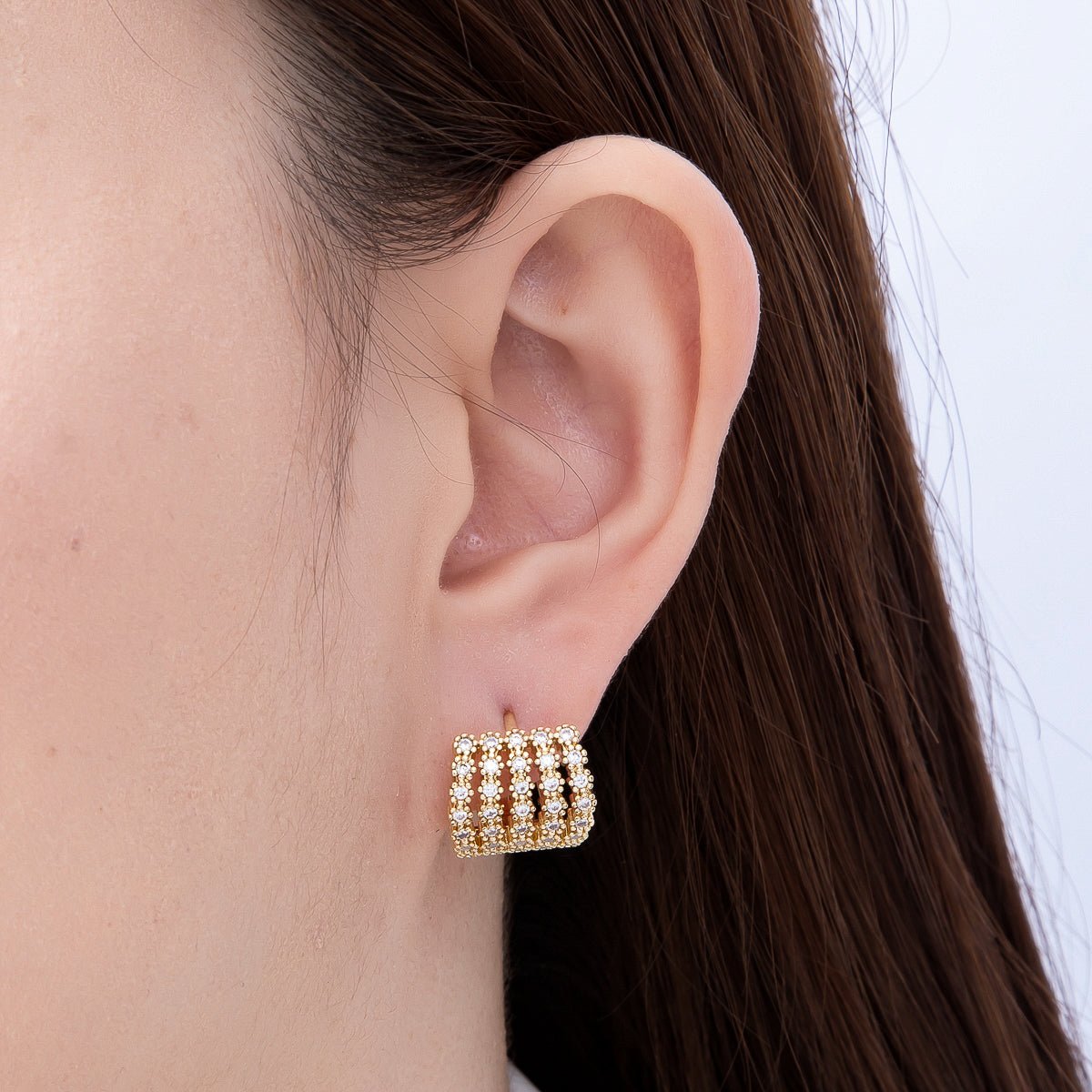 16K Gold Filled 15mm Micro Paved CZ Multiple Band Claw Cartilage Huggie | Earrings-00721