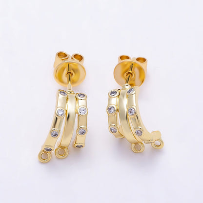 16K Gold Filled 19mm Clear CZ Dotted Triple Claw Drop C-Shaped Hoop Earring Findings in Gold & Silver| Findings-00491 Findings-00492