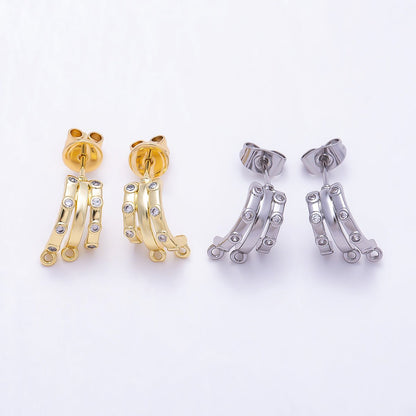 16K Gold Filled 19mm Clear CZ Dotted Triple Claw Drop C-Shaped Hoop Earring Findings in Gold & Silver| Findings-00491 Findings-00492