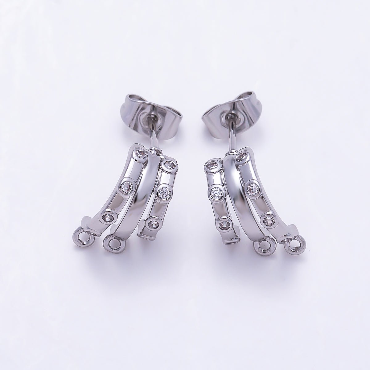 16K Gold Filled 19mm Clear CZ Dotted Triple Claw Drop C-Shaped Hoop Earring Findings in Gold & Silver| Findings-00491 Findings-00492