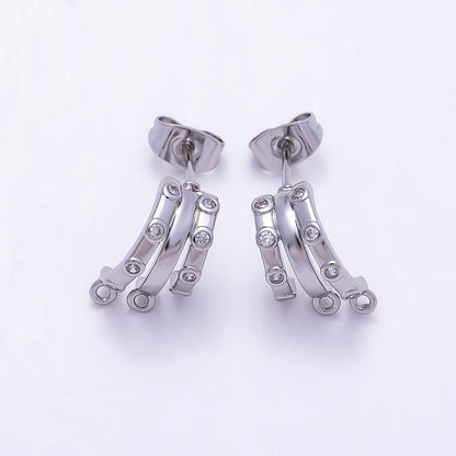 16K Gold Filled 19mm Clear CZ Dotted Triple Claw Drop C-Shaped Hoop Earring Findings in Gold & Silver| Findings-00491 Findings-00492