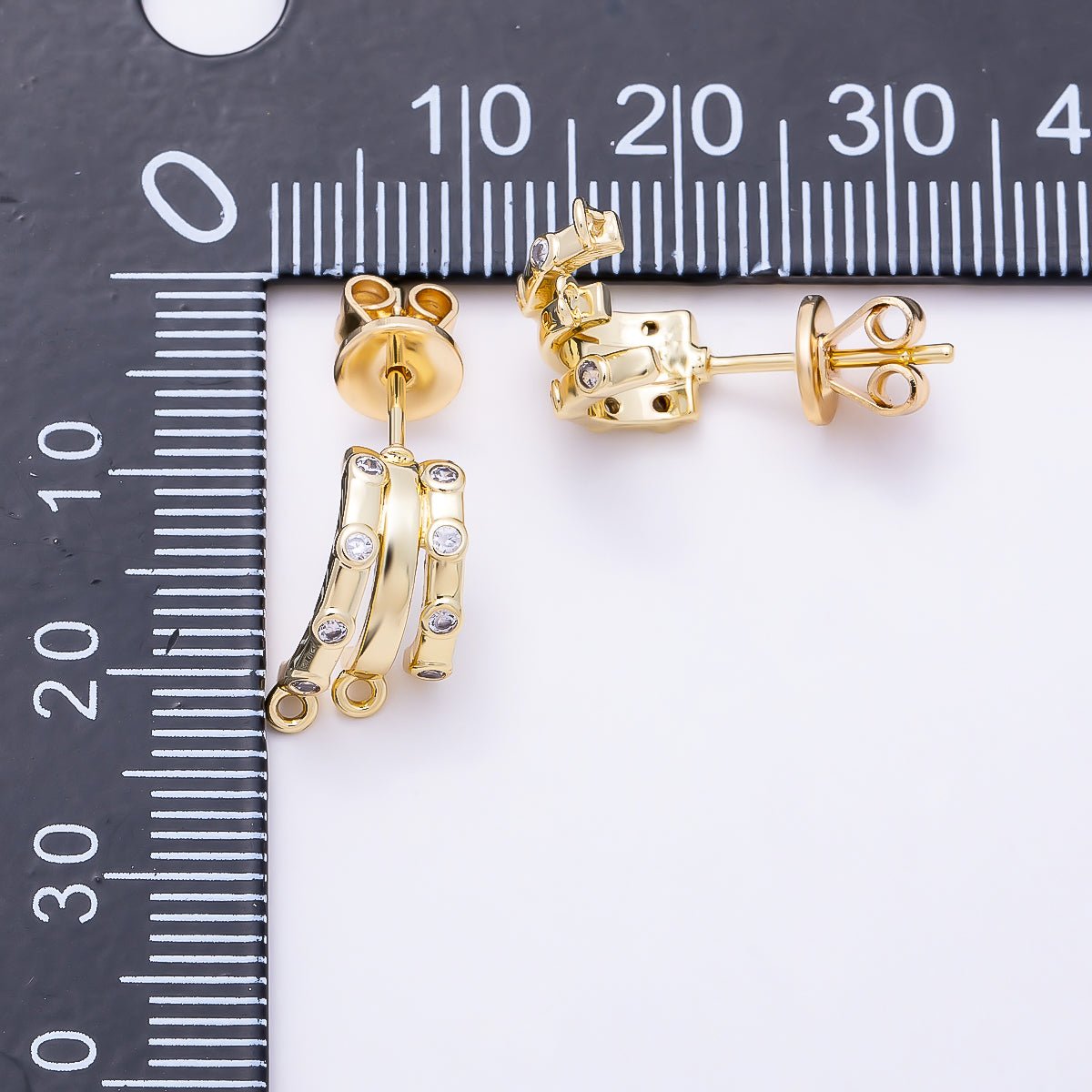 16K Gold Filled 19mm Clear CZ Dotted Triple Claw Drop C-Shaped Hoop Earring Findings in Gold & Silver| Findings-00491 Findings-00492