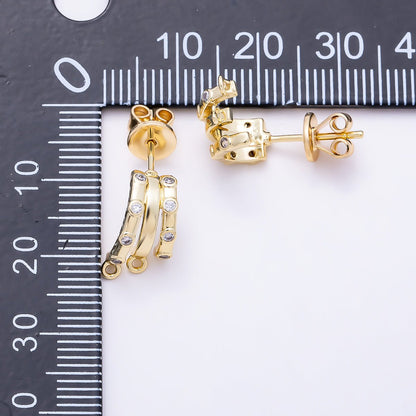 16K Gold Filled 19mm Clear CZ Dotted Triple Claw Drop C-Shaped Hoop Earring Findings in Gold & Silver| Findings-00491 Findings-00492