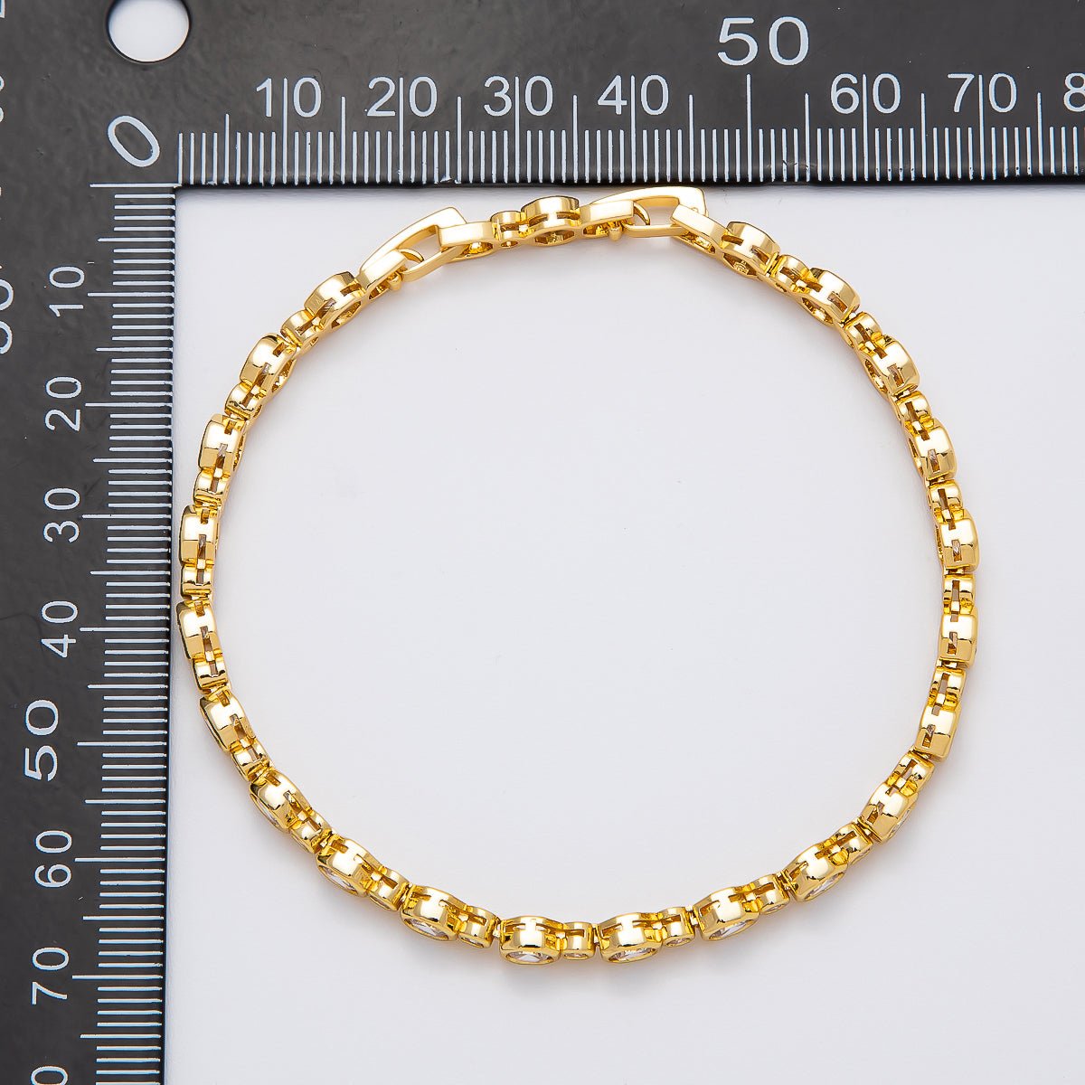 16K Gold Filled 2.5mm 5mm Clear CZ Round Bezel Tennis Chain 7 Inch Adjustable Bracelet | WA-04271