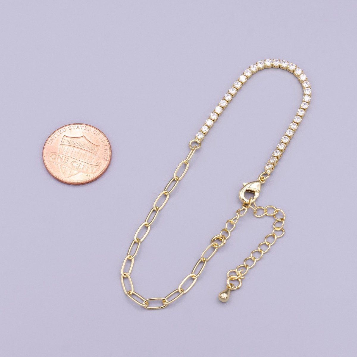 16K Gold Filled 2mm Half Tennis Half Paperclip 7 Inch Chain Bracelet | WA-1809 Clearance Pricing