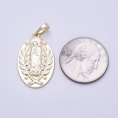 16K Gold Filled 30mm Wheat Our Lady of Guadalupe Mary Religious Oval Pendant | Charms-01477