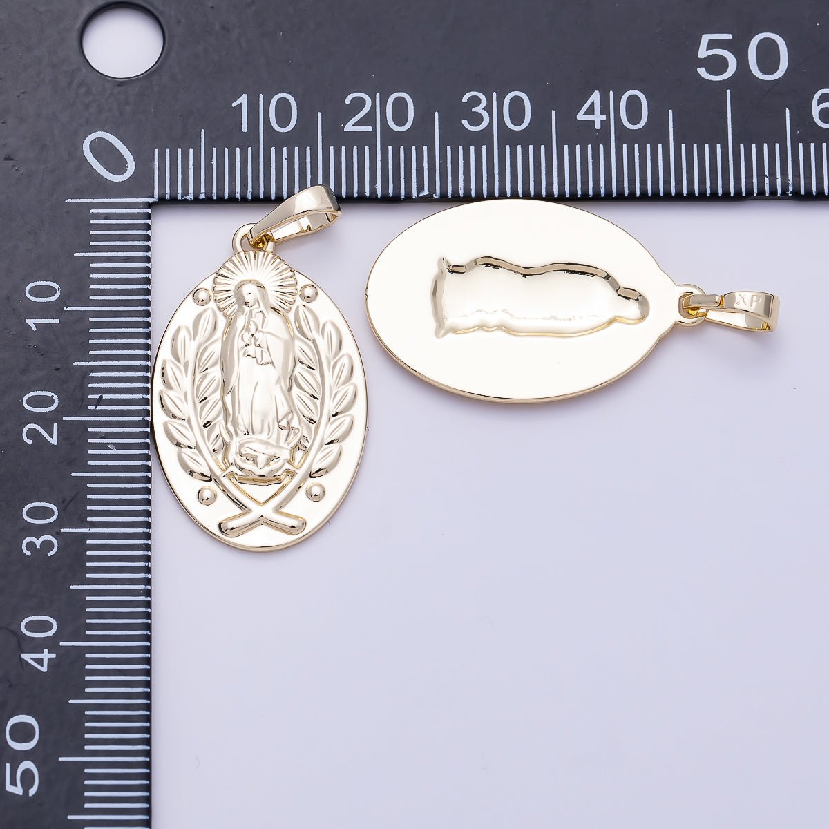 16K Gold Filled 30mm Wheat Our Lady of Guadalupe Mary Religious Oval Pendant | Charms-01477