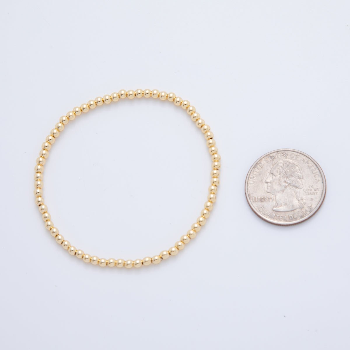 16K Gold Filled 3mm Minimalist Round Ball Stretch Bracelet | WA-04149