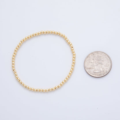 16K Gold Filled 3mm Minimalist Round Ball Stretch Bracelet | WA-04149