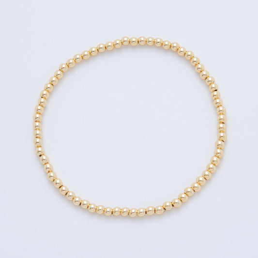 16K Gold Filled 3mm Minimalist Round Ball Stretch Bracelet | WA-04149