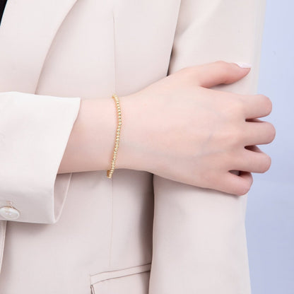 16K Gold Filled 3mm Minimalist Round Ball Stretch Bracelet | WA-04149