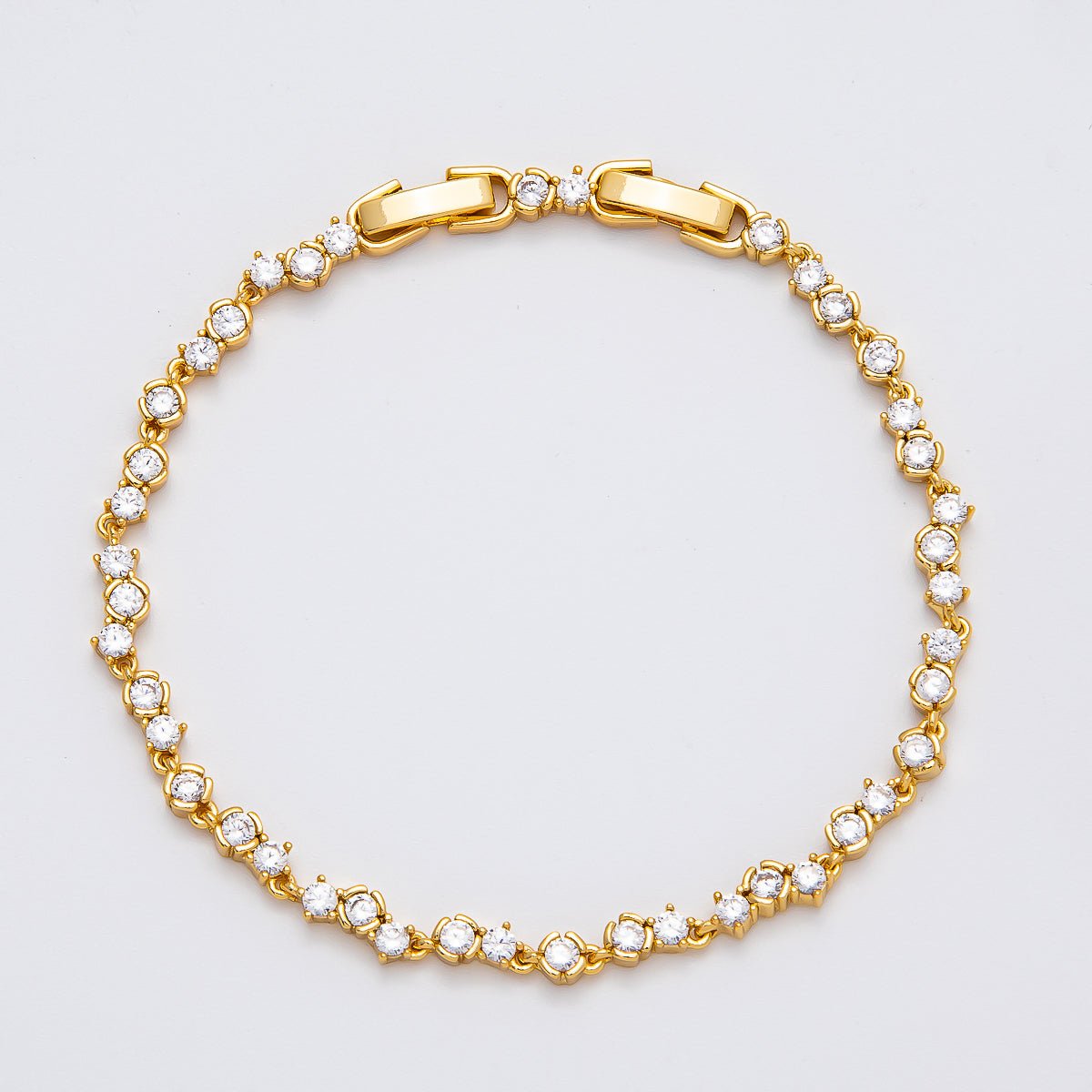 16K Gold Filled 4.2mm Clear CZ Cluster Tennis Chain 7 Inch Adjustable Bracelet | WA-04272