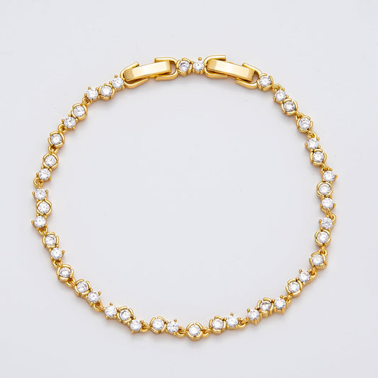 16K Gold Filled 4.2mm Clear CZ Cluster Tennis Chain 7 Inch Adjustable Bracelet | WA-04272