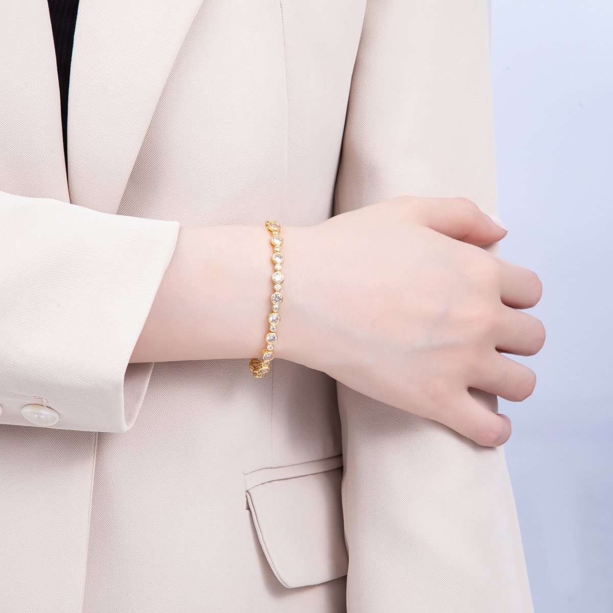 16K Gold Filled 4.2mm Clear CZ Cluster Tennis Chain 7 Inch Adjustable Bracelet | WA-04272