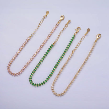 16K Gold Filled 4mm Green, Clear, Pink CZ Marquise Tennis 6.5 Inch Bracelet with Extender | WA-1788 - WA-1790 Clearance Pricing
