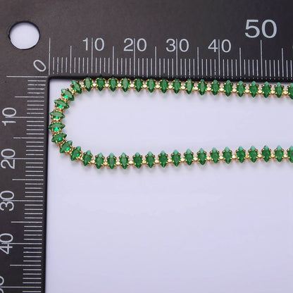 16K Gold Filled 4mm Green, Clear, Pink CZ Marquise Tennis 6.5 Inch Bracelet with Extender | WA-1788 - WA-1790 Clearance Pricing