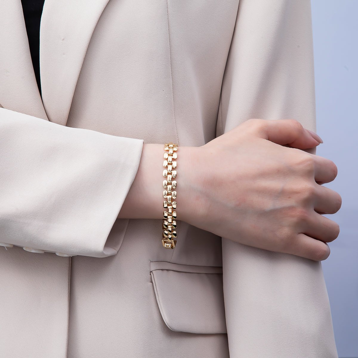16K Gold Filled 9mm Minimalist Panther Chain Statement 7 Inch Bracelet | WA-04630