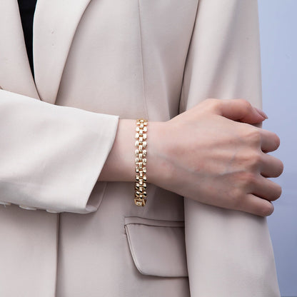 16K Gold Filled 9mm Minimalist Panther Chain Statement 7 Inch Bracelet | WA-04630