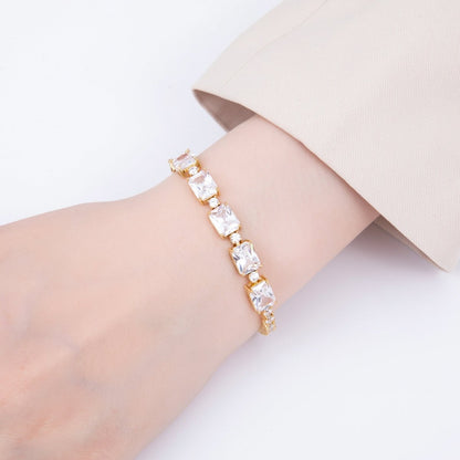 16K Gold Filled Clear Baguette Round CZ Tennis Chain 7 Inch Adjustable Bracelet | WA-04335