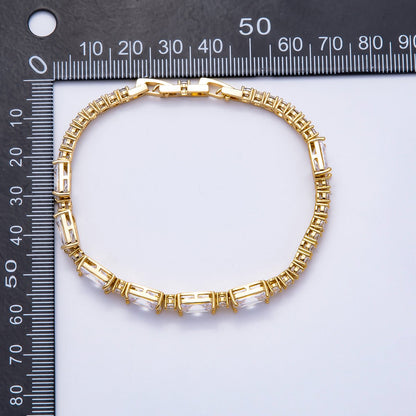 16K Gold Filled Clear Baguette Round CZ Tennis Chain 7 Inch Adjustable Bracelet | WA-04335