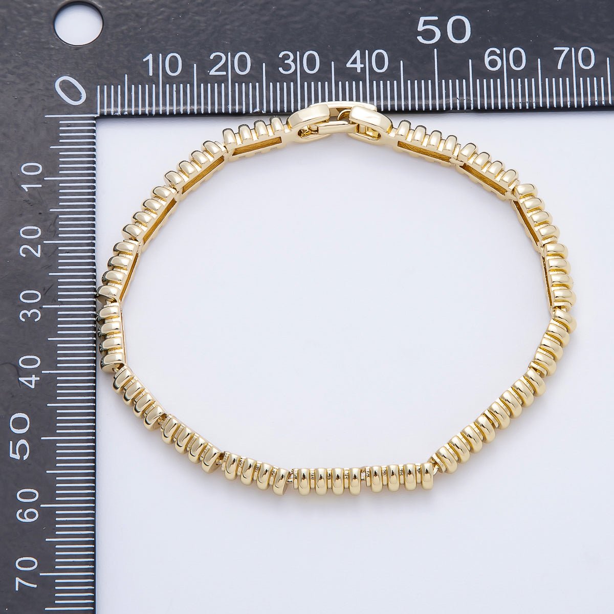 16K Gold Filled Rondelle Ribbed Geometric Link 7 Inch Adjustable Bracelet | WA-04387