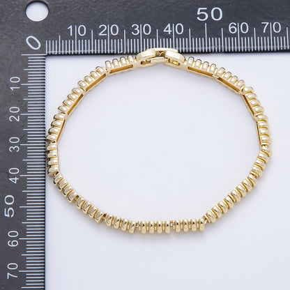 16K Gold Filled Rondelle Ribbed Geometric Link 7 Inch Adjustable Bracelet | WA-04387