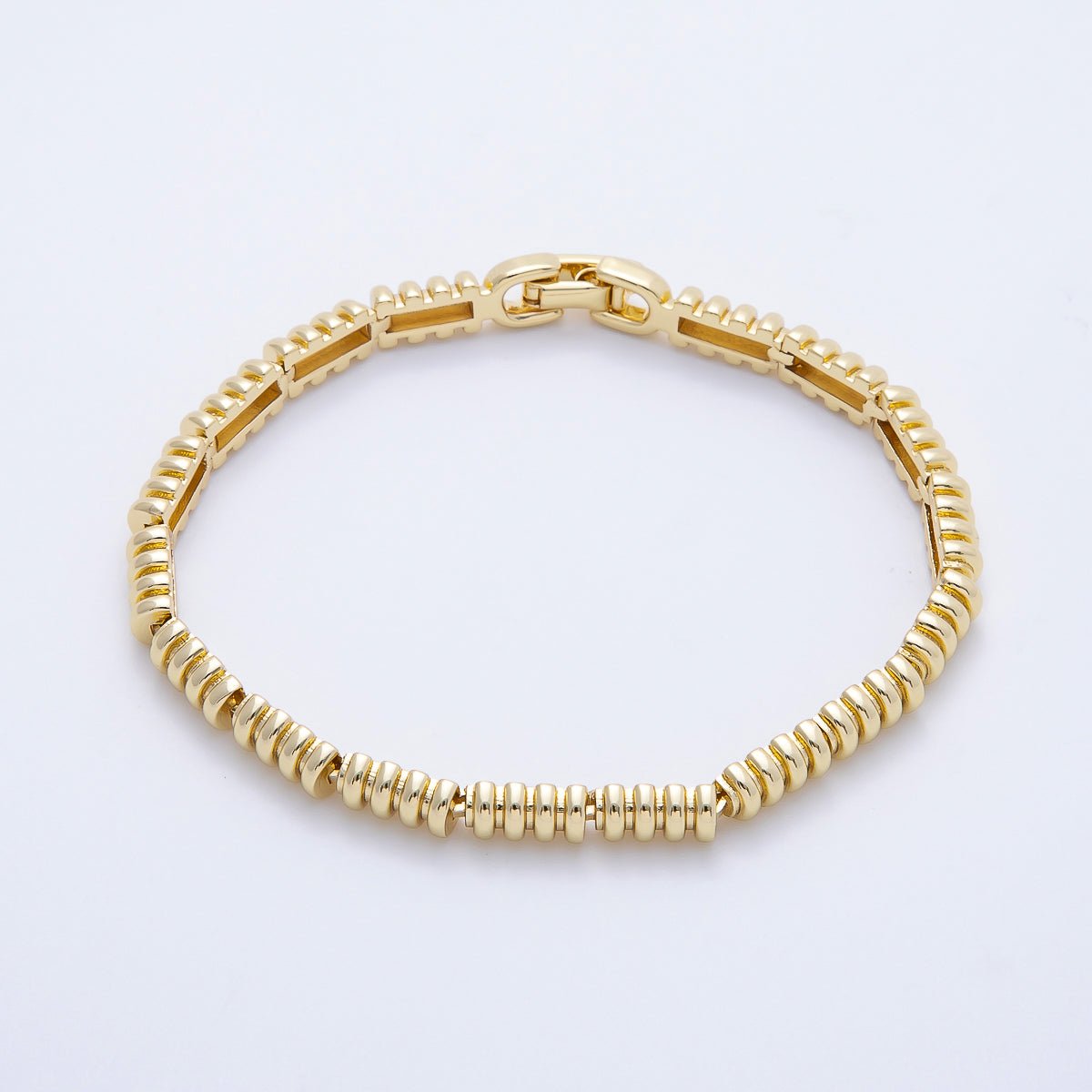 16K Gold Filled Rondelle Ribbed Geometric Link 7 Inch Adjustable Bracelet | WA-04387