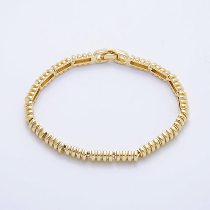 16K Gold Filled Rondelle Ribbed Geometric Link 7 Inch Adjustable Bracelet | WA-04387