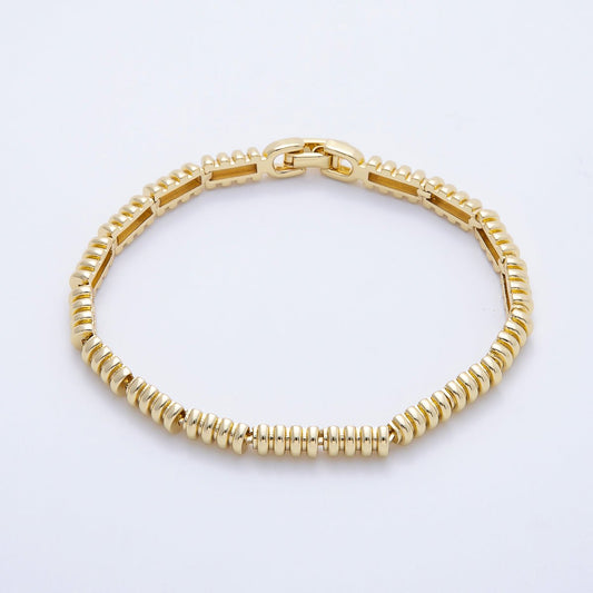 16K Gold Filled Rondelle Ribbed Geometric Link 7 Inch Adjustable Bracelet | WA-04387
