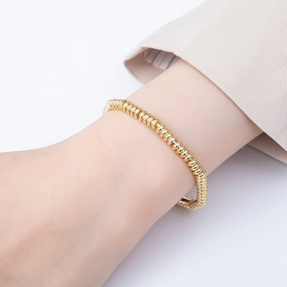 16K Gold Filled Rondelle Ribbed Geometric Link 7 Inch Adjustable Bracelet | WA-04387