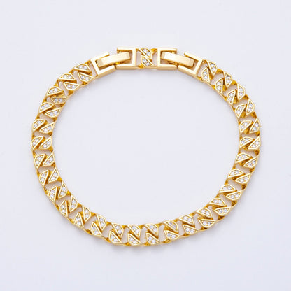 18K Gold Filled 6.5mm Micro Paved CZ Geometric Curb Adjustable Bracelet | WA-3880