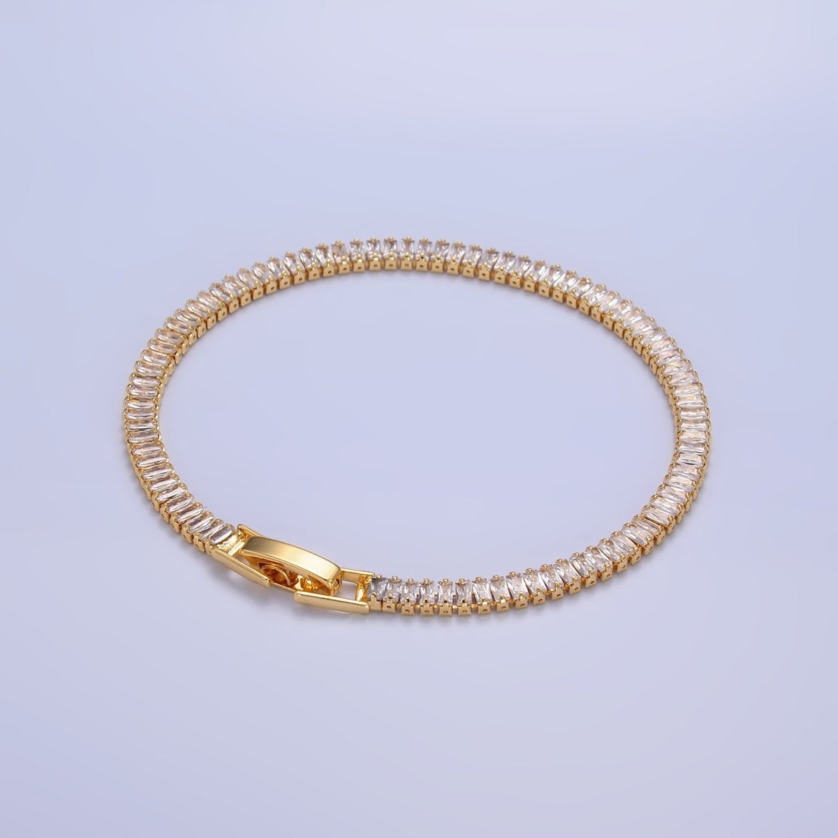 24K Gold Filled 3.5mm Clear Baguette CZ 7 Inch Tennis Bracelet | WA-2976