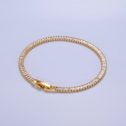 24K Gold Filled 3.5mm Clear Baguette CZ 7 Inch Tennis Bracelet | WA-2976