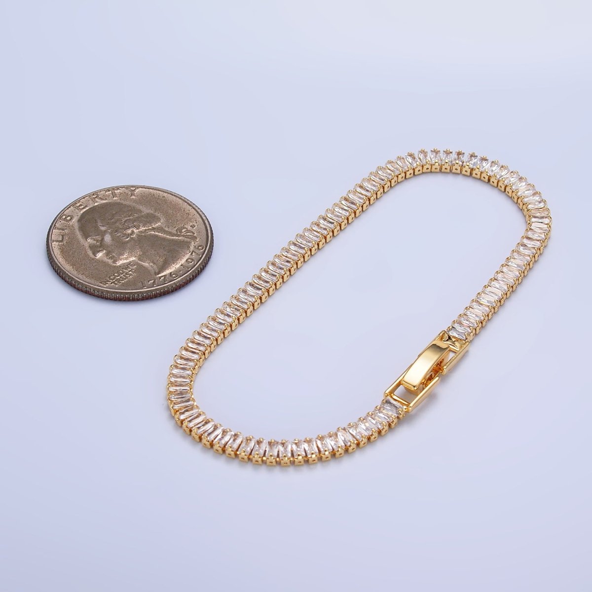 24K Gold Filled 3.5mm Clear Baguette CZ 7 Inch Tennis Bracelet | WA-2976