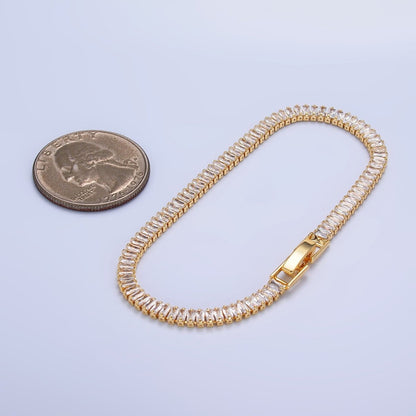 24K Gold Filled 3.5mm Clear Baguette CZ 7 Inch Tennis Bracelet | WA-2976