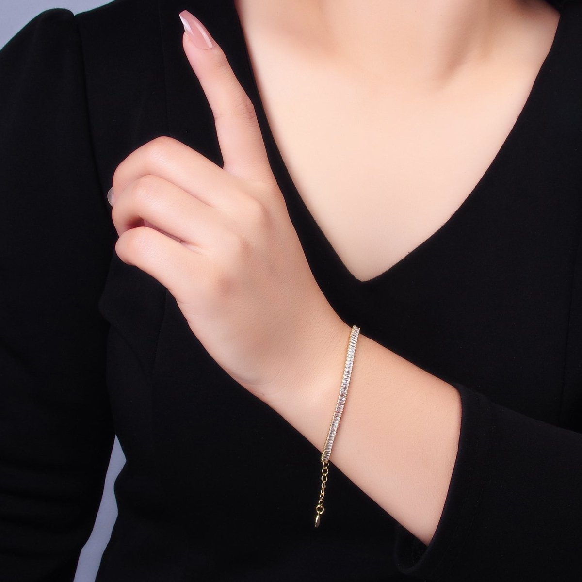 24K Gold Filled 3.5mm Clear CZ Baguette 7 Inch Tennis Bracelet | WA-2975