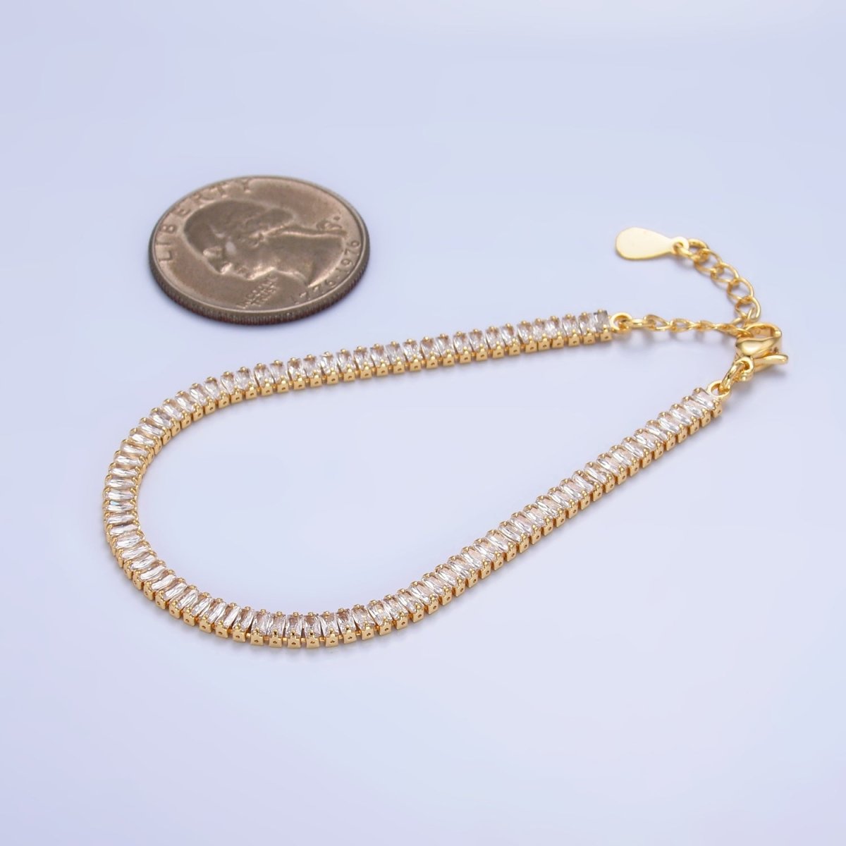 24K Gold Filled 3.5mm Clear CZ Baguette 7 Inch Tennis Bracelet | WA-2975